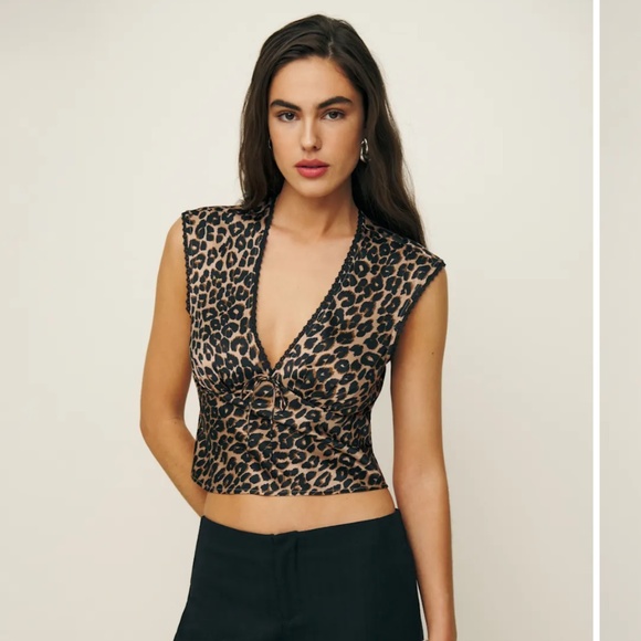 Reformation Cherry Silk Top Brown - Size 8 - Picture 1 of 5